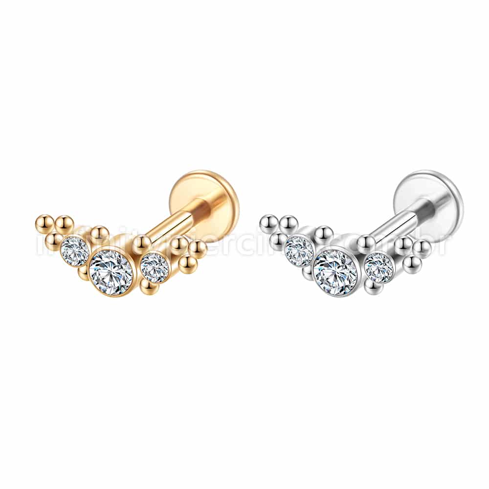 Piercing Labret Aço Cirúrgico Indiano Zircônias